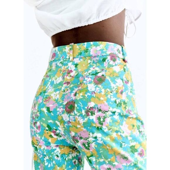 NWT Zara Floral Printed Linen Blend High Waisted Cropped Flare Trousers, Size 4 - Picture 6 of 16